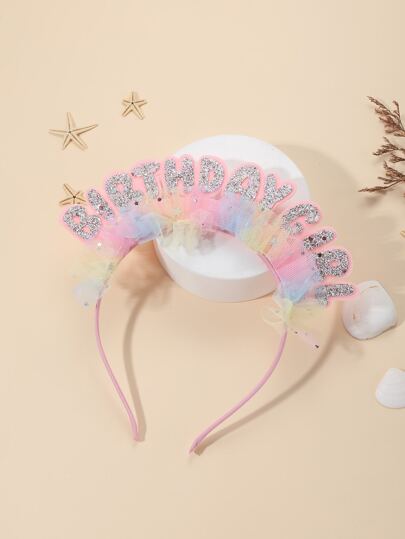 Birthday Party Series Rainbow Lace Headband For Girls, 1pc