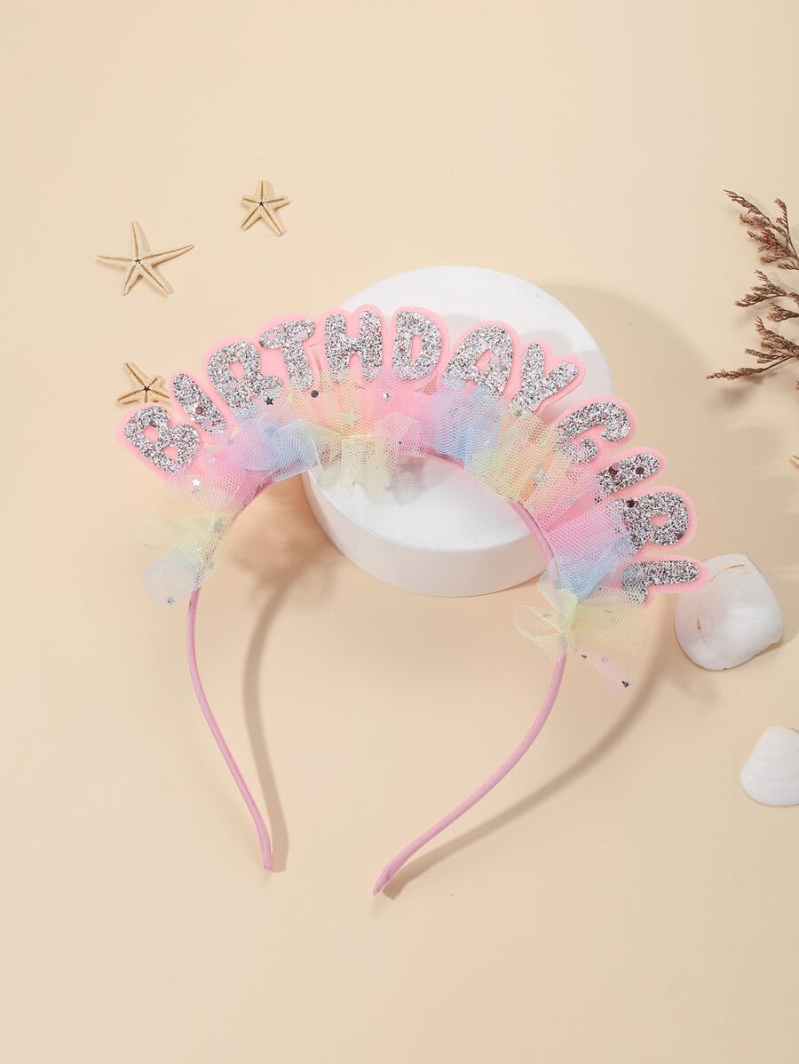 Birthday Party Series Rainbow Lace Headband For Girls, 1pc