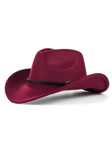 Unisex Western Cowboy Felt Hat With Rolled Brim - Burgundy - View 3