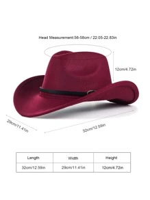 Unisex Western Cowboy Felt Hat With Rolled Brim - Burgundy - View 4