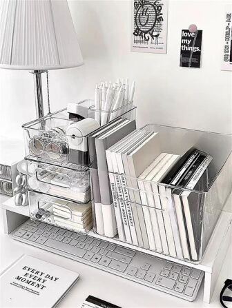 1入組透明丙烯酸桌面收納適用於書,文具,化妝品,床單面具,塑膠收納盒