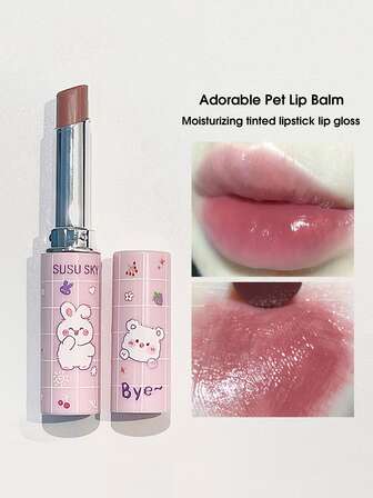 可愛寵物護唇膏可愛熊燈顏色彩色口紅唇釉女孩塗鴉唇部保濕提升膚色