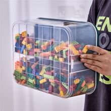 1pc Kids' Toy Storage Box With Handle And Clear Compartments For Sorting And Storing Building Blocks - Orange - View 5