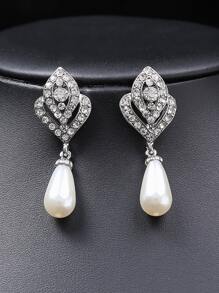 3 件套新娘珍珠项链耳环套装万圣节珍珠耳环女士 - 白色 - 查看 4