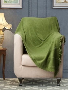 1 pieza Manta verde tejido con flecos - Verde - Ver 1