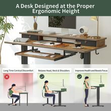 Height Adjustable Electric Standing Desk With Keyboard Tray, 55 X 24 Inch Stand Up Table With Storage Shelf, Sit Stand Desk - Rustic Brown - View 6