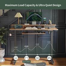 Height Adjustable Electric Standing Desk With Keyboard Tray, 55 X 24 Inch Stand Up Table With Storage Shelf, Sit Stand Desk - Rustic Brown - View 2