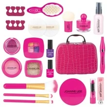 兒童化妝玩具,假裝真的化妝品迷你美容套裝,無毒eva泡沫塑料製成,配有時尚便攜式化妝箱,適用於女童幼兒公主派對生日禮物(隨機顏色)(配件顏色隨機) - 粉色 - 查看 2