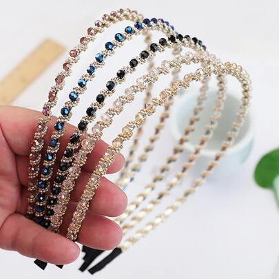 2 pièces/set Bandeau style coréen avec imitation cristal et strass, bandeau anti-dérapant, bandeau de nettoyage du visage (couleur aléatoire), bandeau, serre-tête, accessoires pour cheveux, accessoires de tête