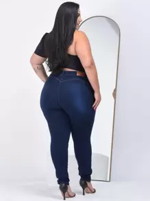 Plus Size Jeans - 深色水洗藍 - 查看 1