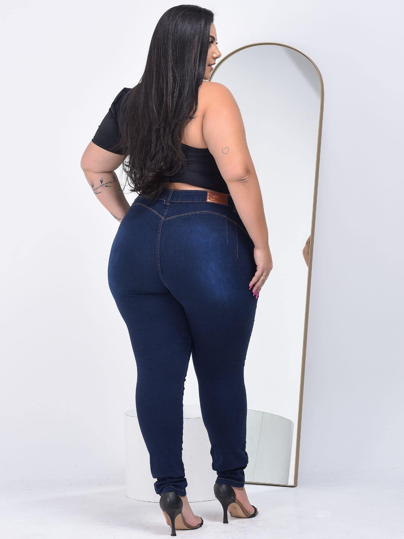 Plus Size Jeans - 深色水洗藍 - 查看 1