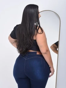 Plus Size Jeans - 深色水洗藍 - 查看 5