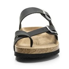Womens Leather Slide Sandals With Comfort Footbed - Black - View 5