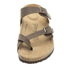 Womens Leather Slide Sandals With Comfort Footbed - Brown - View 3