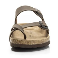 Womens Leather Slide Sandals With Comfort Footbed - Brown - View 5