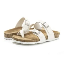 Womens Leather Slide Sandals With Comfort Footbed - White - View 6