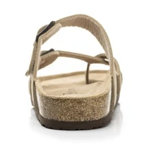 Womens Leather Slide Sandals With Comfort Footbed - Màu be - Xem 4