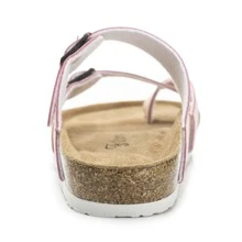 Womens Leather Slide Sandals With Comfort Footbed - Pink - View 4