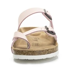 Womens Leather Slide Sandals With Comfort Footbed - Pink - View 5