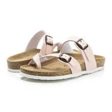 Womens Leather Slide Sandals With Comfort Footbed - Pink - View 6