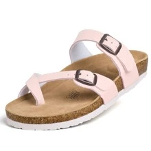 Womens Leather Slide Sandals With Comfort Footbed - Pink - View 1