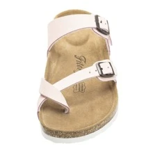 Womens Leather Slide Sandals With Comfort Footbed - Pink - View 3