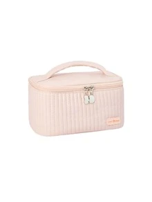 1pc Open Top Cake Shaped Pu Makeup Bag, Handheld Toiletry Bag For Portable Cosmetic Storage - Pink - View 1
