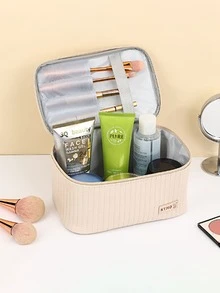 1pc Open Top Cake Shaped Pu Makeup Bag, Handheld Toiletry Bag For Portable Cosmetic Storage - Pink - View 3