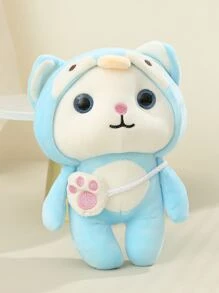 1入組自然企鵝和貓造型毛絨玩具附帽子適用於寵物玩,緩解壓力伴侶 - 藍白色 - 查看 2