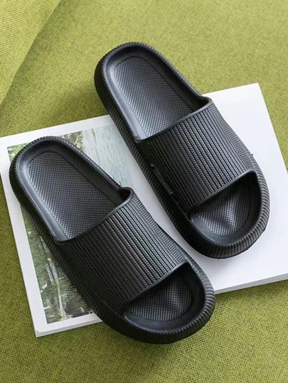 Pillow Slippers for Women and Men House Slides Shower Sandals Extremely Comfy Cushioned Thick Sole Black shoes