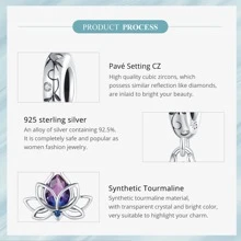 1入組925純銀蓮花吊墜適用於女孩們生日禮物銀手環項鍊首飾類DIY