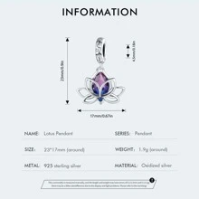 1入組925純銀蓮花吊墜適用於女孩們生日禮物銀手環項鍊首飾類DIY