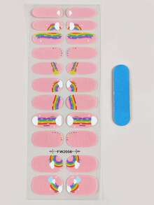 22入組/套彩虹法語粉色的美甲貼紙,全覆蓋帶1入組指甲銼 - 彩色 - 查看 2