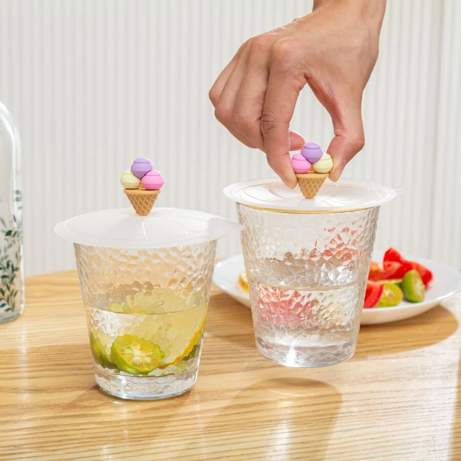 1pc Silicone Cup Lid, Creative Ice Cream Decor Mug Cover For Cup - Purple - View 1