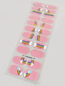 22入組/套彩虹法語粉色的美甲貼紙,全覆蓋帶1入組指甲銼 - 彩色 - 查看 5