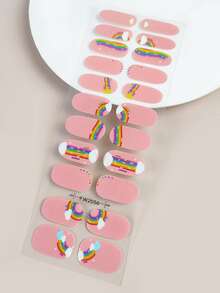 22入組/套彩虹法語粉色的美甲貼紙,全覆蓋帶1入組指甲銼 - 彩色 - 查看 6