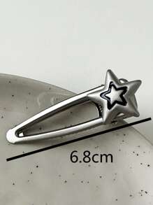 1 chiếc kẹp tóc hình ngôi sao kim loại tối giản, cá nhân hóa - Bạc - Xem 2