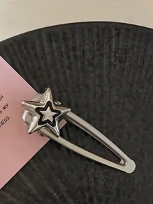 1 chiếc kẹp tóc hình ngôi sao kim loại tối giản, cá nhân hóa - Bạc - Xem 4