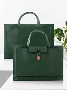 15/16 Inch PU Leather Business Laptop Bag Compatible With MacBook - Green - View 1