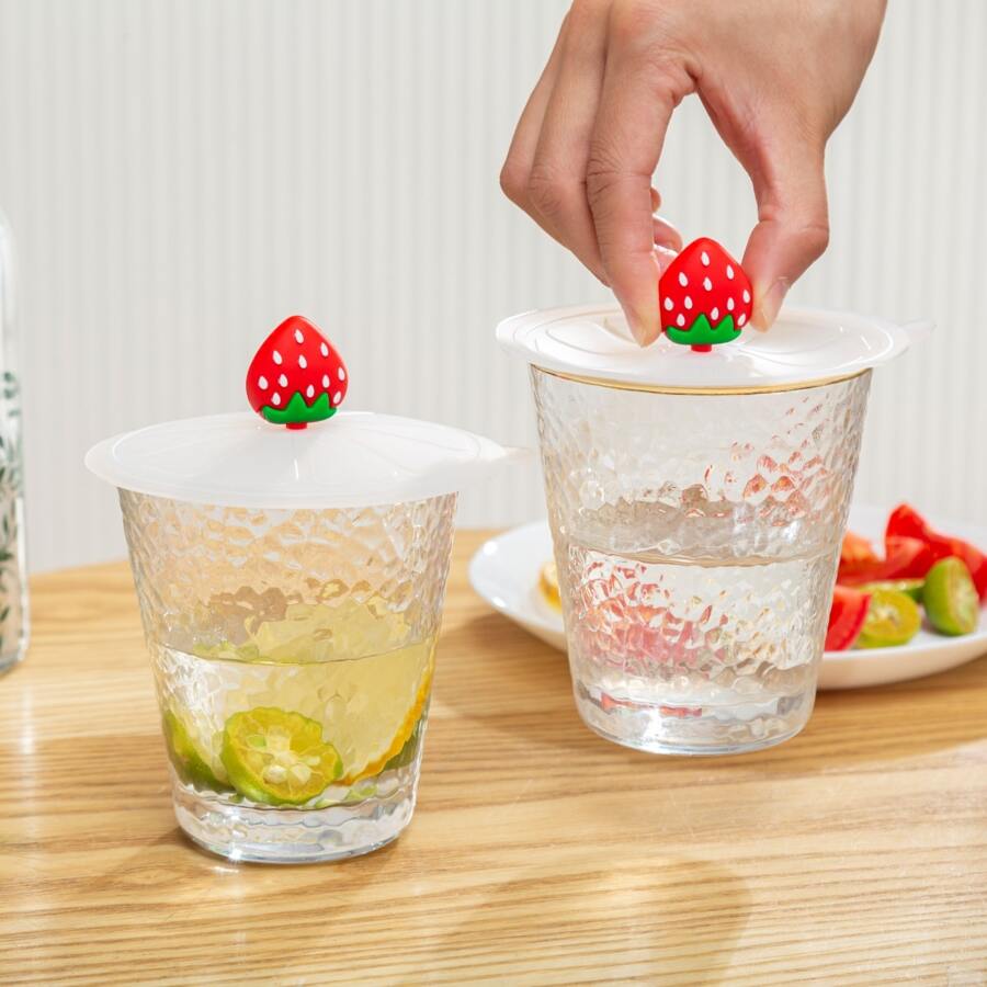 1pc Silicone Cup Lid, Creative Strawberry Decor Mug Cover For Cup - Red - View 1