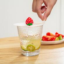 1pc Silicone Cup Lid, Creative Strawberry Decor Mug Cover For Cup - Red - View 4