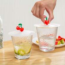 1pc Silicone Cup Lid, Creative Cherry Decor Mug Cover For Cup - Red - View 1