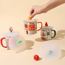 1pc Silicone Cup Lid, Creative Cherry Decor Mug Cover For Cup - Red - View 8