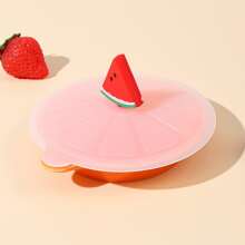1pc Silicone Cup Lid, Creative Watermelon Decor Mug Cover For Cup - Red - View 2