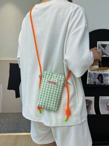 帆布格子图案学院风手机钱包手机袋 iPhone 包手机袋女士钱包钱包 - 綠色 - 查看 4