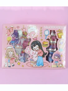 Kids Sticker Set For Journaling, Kawaii Pvc Waterproof Cartoon Diy Scrapbook Material Pattern Decals - Pink - View 1