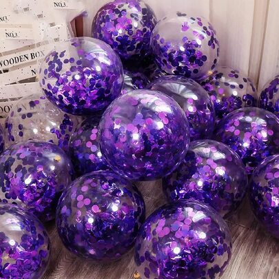 12pcs/Pack 12-Inch Multicolor Confetti & Purple Glitter Balloons, Birthday Wedding Party Decorations