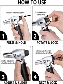 Encendedor Soplete De Cocina Profesional Antorcha de Cocina Antorcha De Cocina, Cocina Soplete Con Llama Ajustable Y Cerradura - Negro - Ver 3