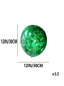 12pcs/Pack 12-Inch Multicolor Confetti & Green Glitter Balloons, Birthday Wedding Party Decorations - Green - View 2