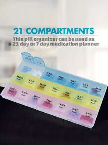 1 件三排 21 格藥盒,7 天藥盒,英文便攜式家用大容量保健盒,塑膠藥丸收納盒,藥丸收納盒藥盒收納盒藥盒急救箱醫療包適合旅行家庭露營戶外徒步狩獵 - 彩色 - 查看 1